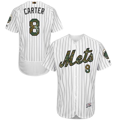 Mets #8 Gary Carter White(Blue Strip) Flexbase Authentic Collection Memorial Day Stitched MLB Jersey - Click Image to Close